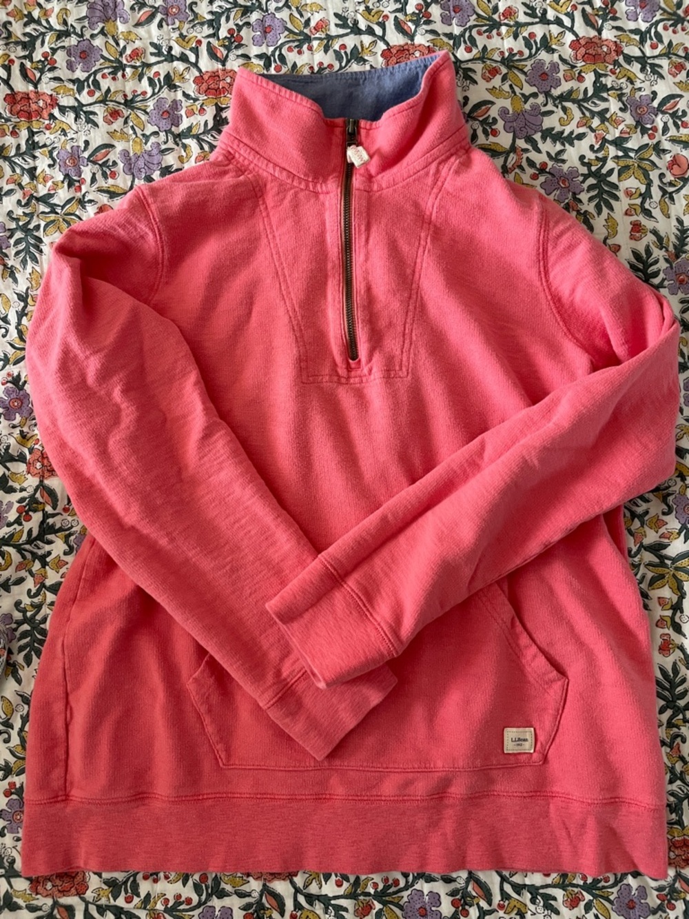 L.L. Bean Women's Coral Quarter-Zip Pullover - Organic Cotton/L - EUC